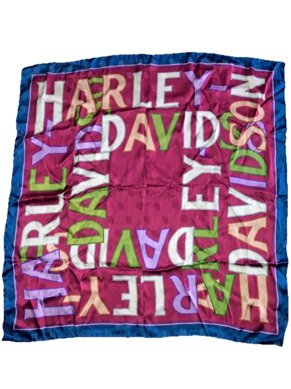 Large 34x34 Harley Davidson Motorcycle 100% Silk Scarf Hand Rolled Edges Square
